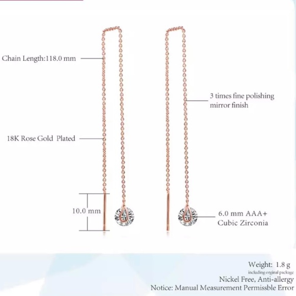 NEW!💙💎GORGEOUS💍PLATINUM PLATED CZ THREADERS💎💙 - Picture 3 of 8